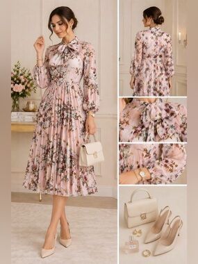 Pink Floral Long Sleeve Dress